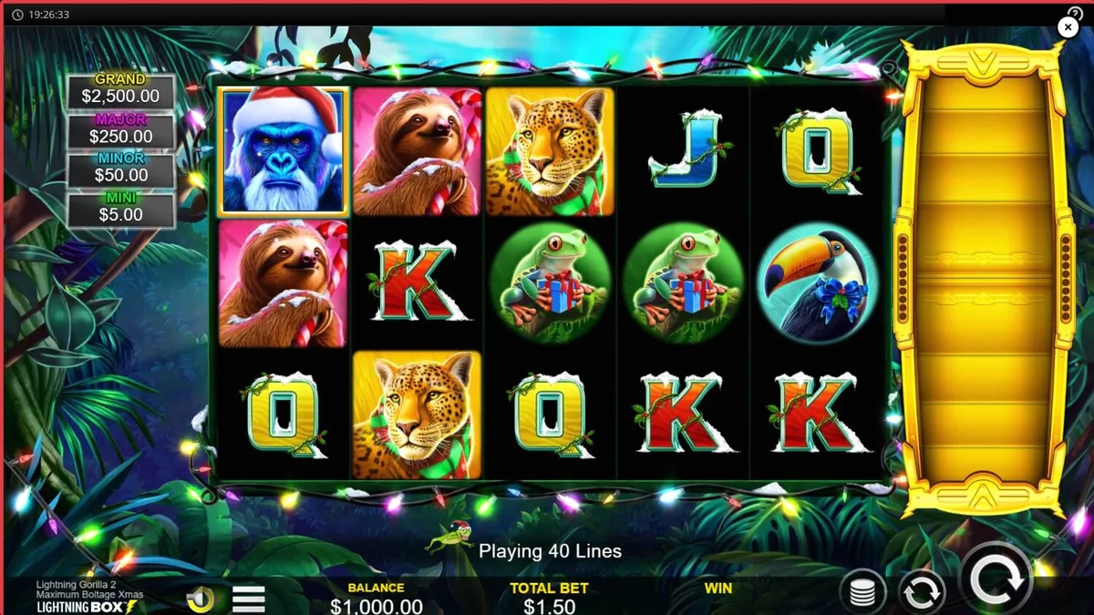 Tampilan layar permainan slot Lightning Gorilla 2 Xmas pada perangkat seluler